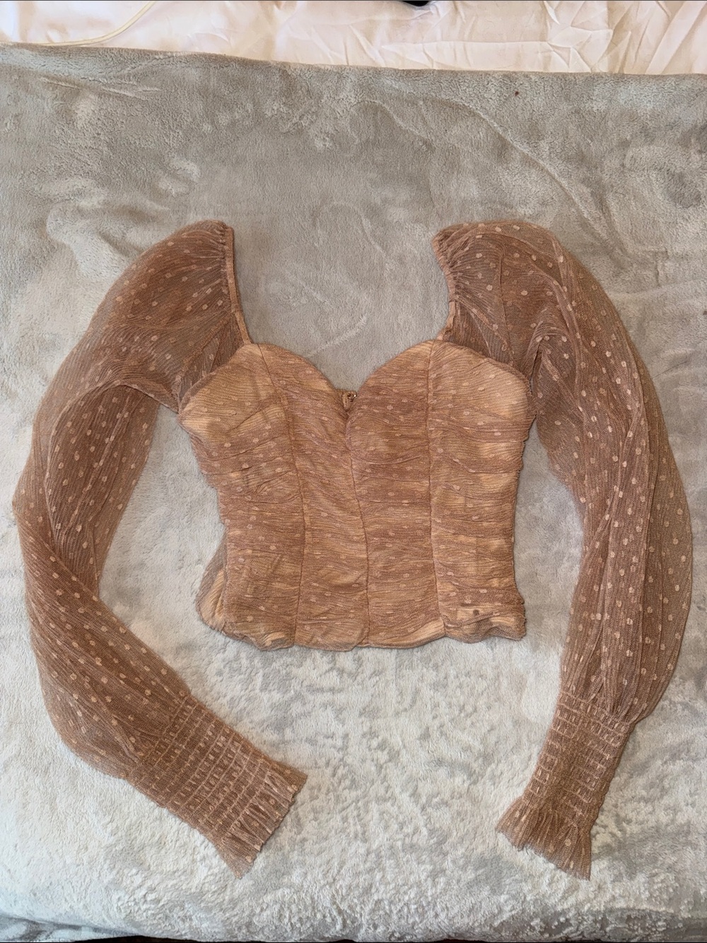 Fashion Nova Mesh Puff-Sleeve Corset Top